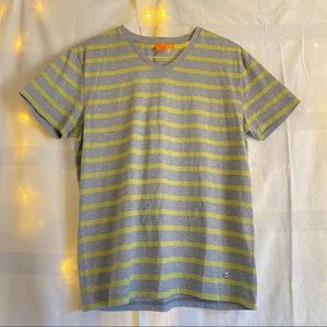 🍉Hugo Boss Grey V-Neck Top with Yellow Stripes